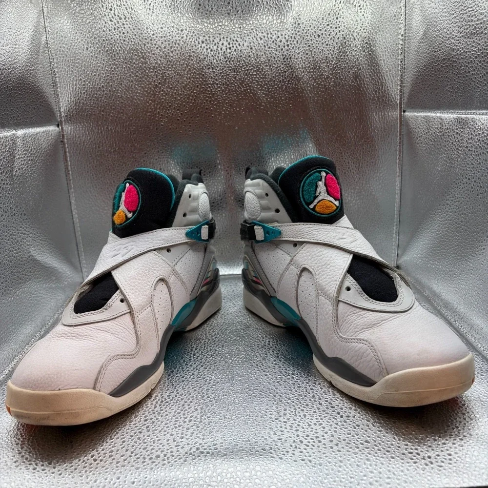 Size 7Y Air Jordan 8 Retro South Beach White Turbo Green Kids Shoes 305368-113 - Picture 4 of 10